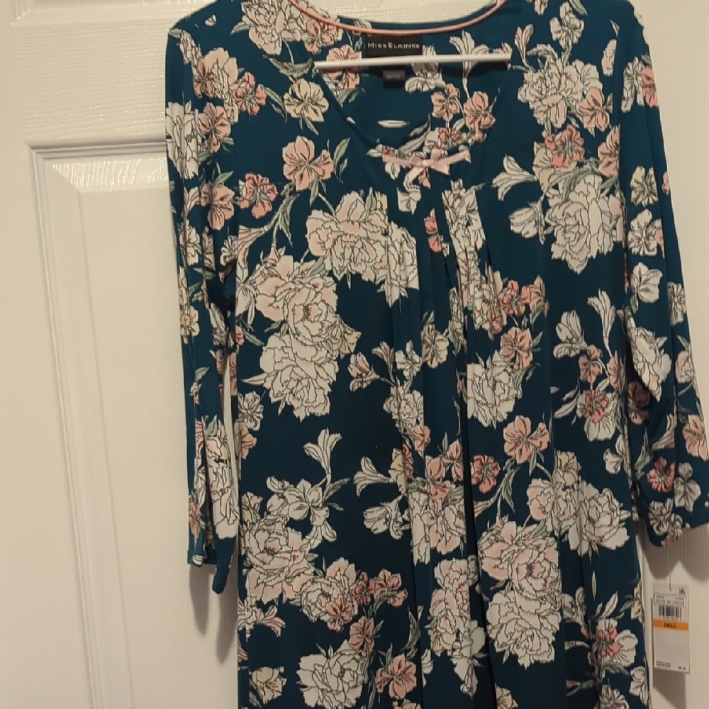Teal Floral Long Sleeve Dress